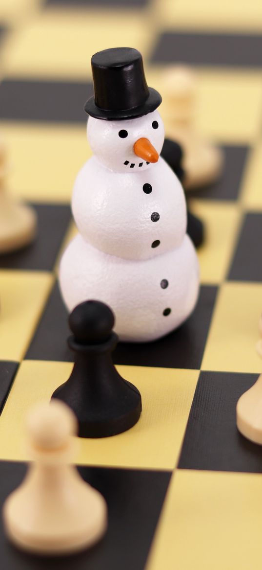 chess, snowman, figures, pawns, chess board, game