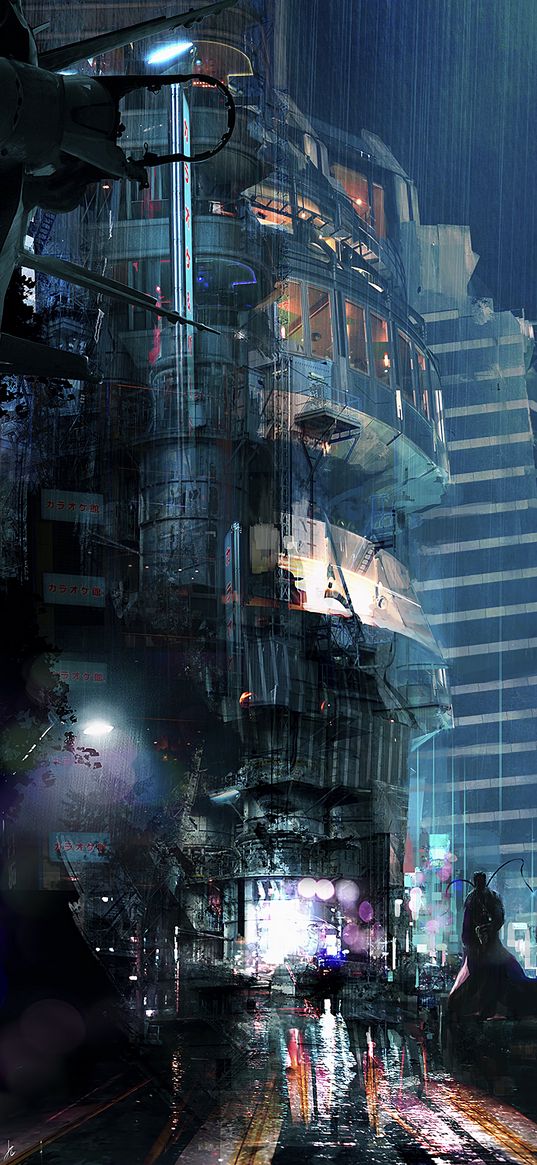 night city, futurism, city lights, art, cyberpunk