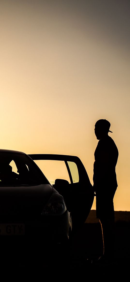 car, silhouette, dark, twilight, door, open