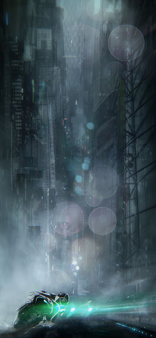 motorcyclist, city, art, dark, cyberpunk, speed