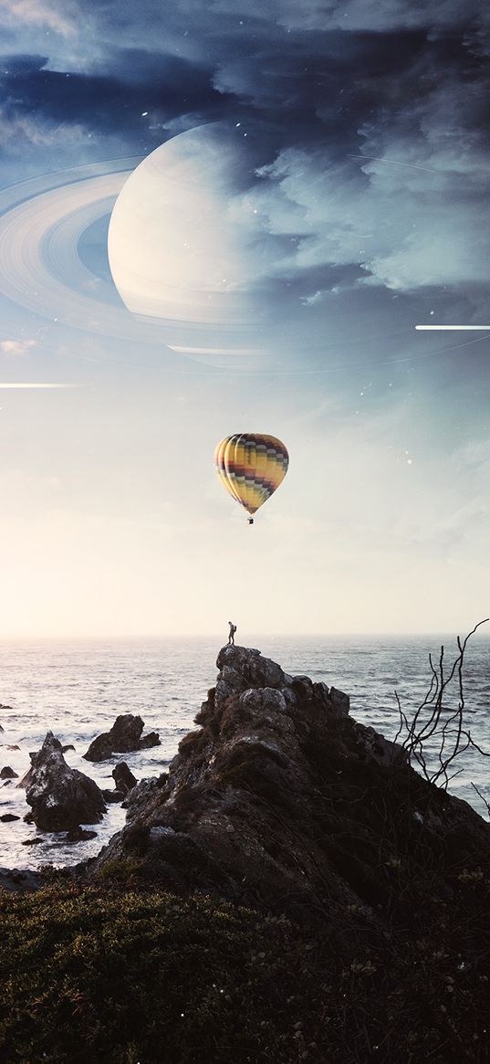 air balloon, clipping, silhouette, planet, photoshop