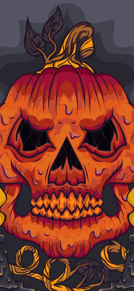 pumpkin, halloween, skull, art