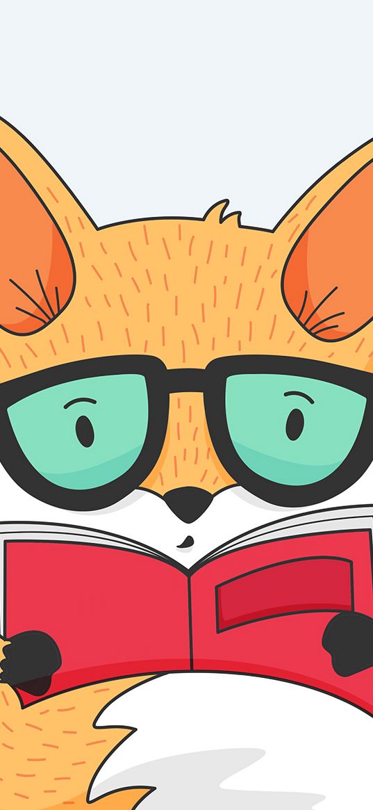 fox, book, reading, art, vector