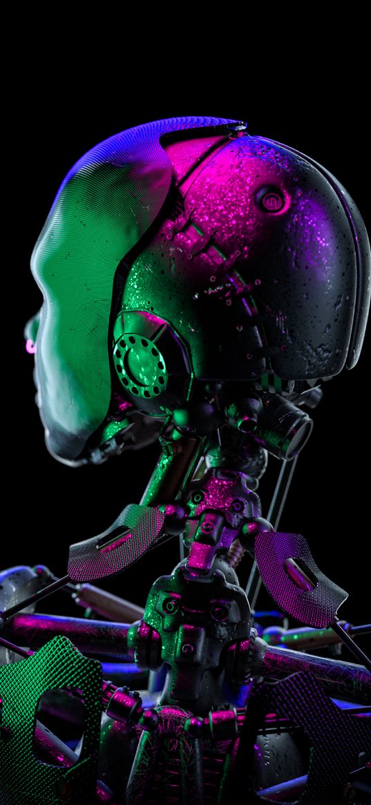 robot, cyborg, neon, futurism, sci-fi