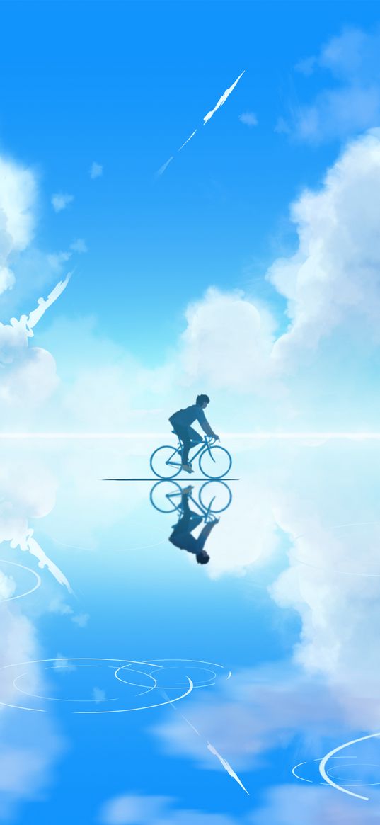 bicyclist, art, sky, clouds