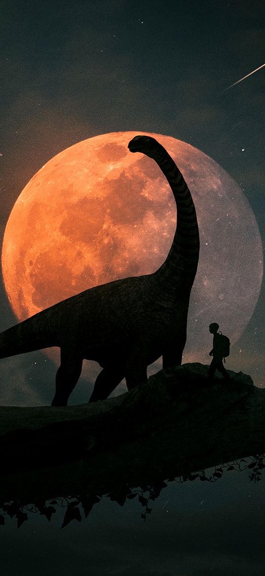 silhouettes, dinosaur, planet, photoshop, art