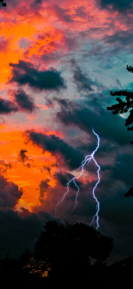 lightning, clouds, overcast, twilight, sky