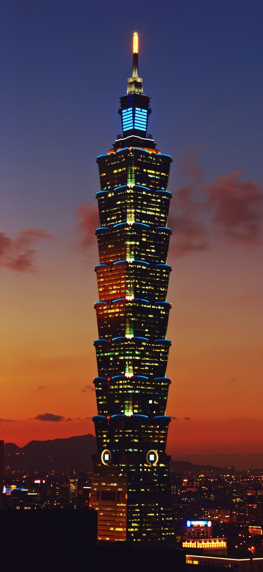 skyscraper, night city, architecture, taipei, taiwan, china