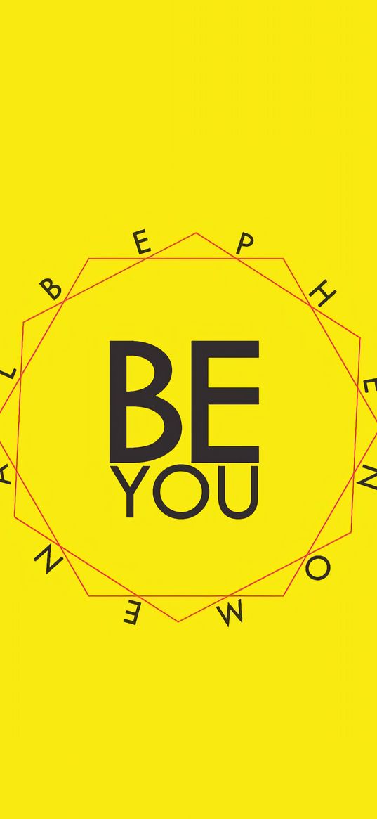 be yourself, inscription, motivation, circular, yellow