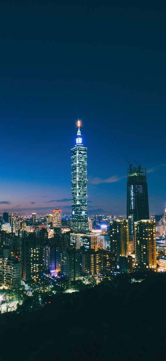 skyscrapers, night city, aerial view, architecture, taipei, taiwan, china