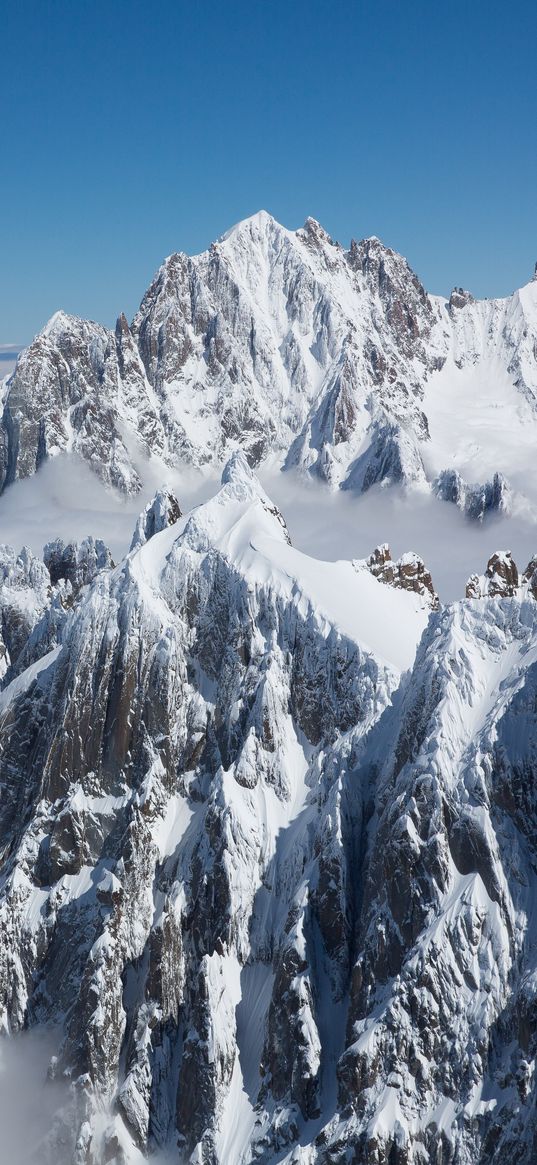 mountain, peak, clouds, fog, mountain range, mountain peak