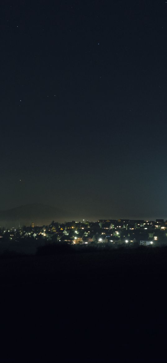 night city, starry sky, night, aerial view