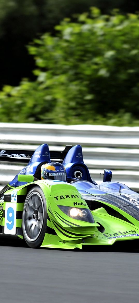 acura, arx-01, green, blue, traffic, sports, side view, track, driver, ca