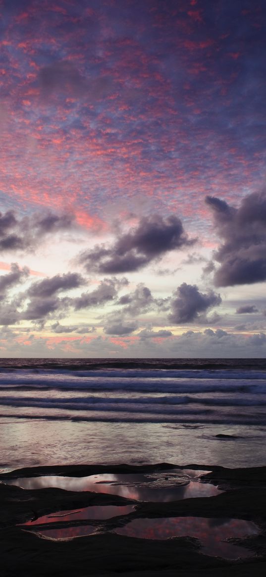 ocean, sunset, coast, clouds, shore, beautiful landscape