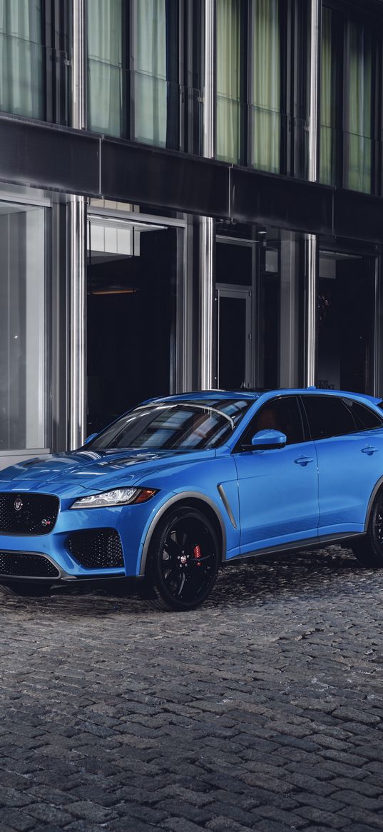 jaguar f-pace svr, jaguar f-pace, jaguar, blue, side view