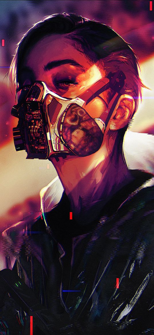 man, respirator, glitch, cyberpunk