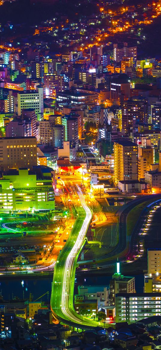 night city, city lights, aerial view, japan