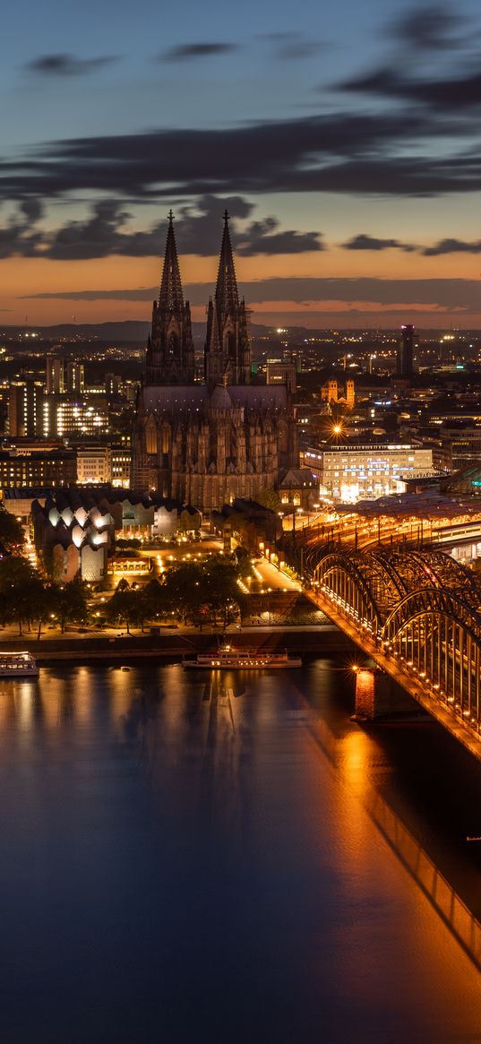 night city, architecture, bridge, cologne, city lights