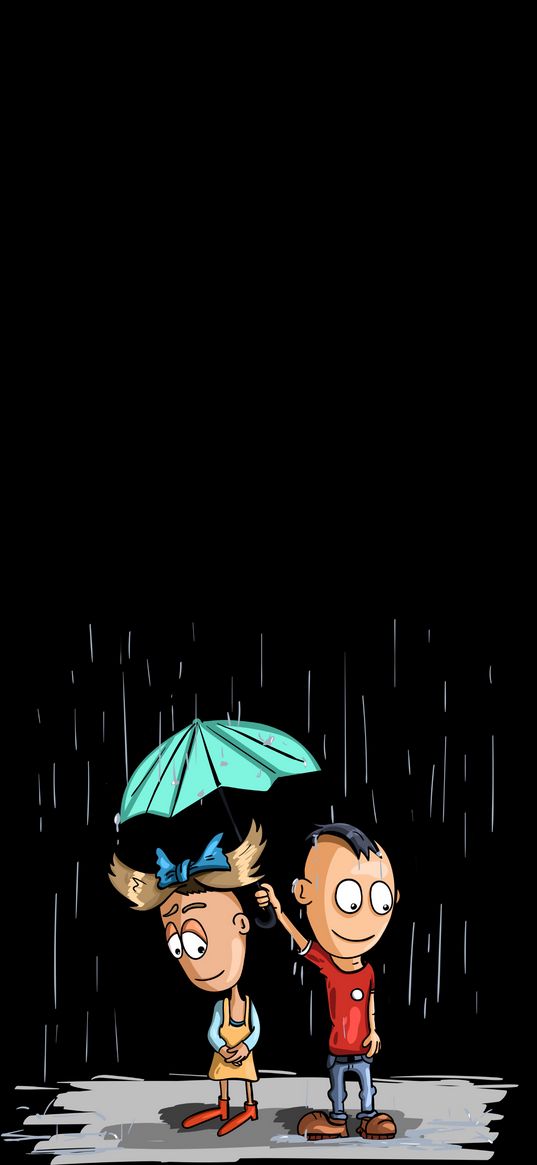 couple, art, rain, umbrella, care