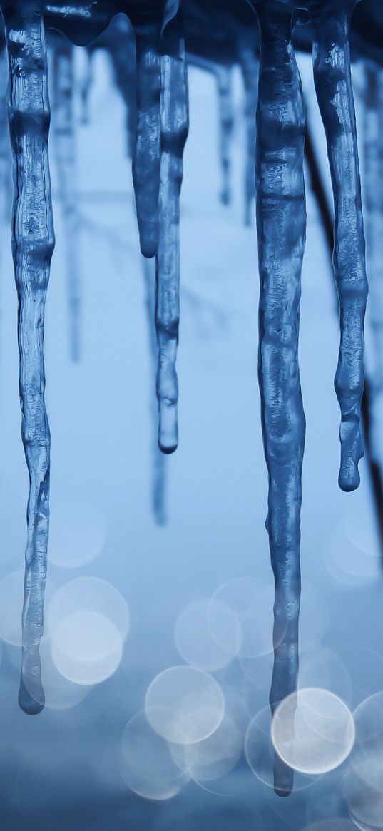 icicles, ice, winter, glare, bokeh, frozen