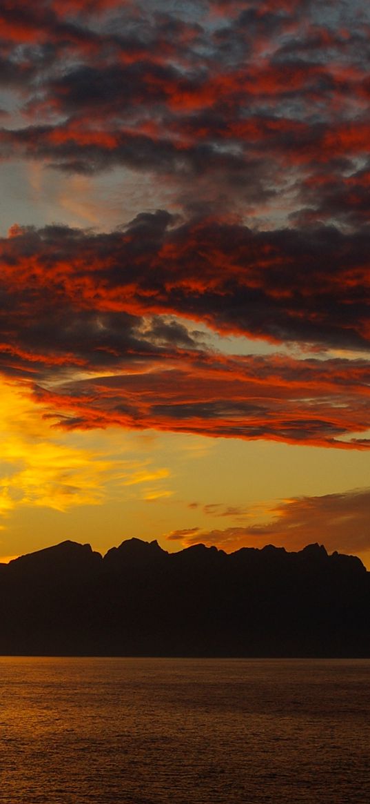 mountains, island, sunset, horizon, clouds, lofoten islands, norway