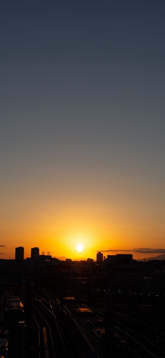 railway, station, sunset, horizon, night, tokyo, japan