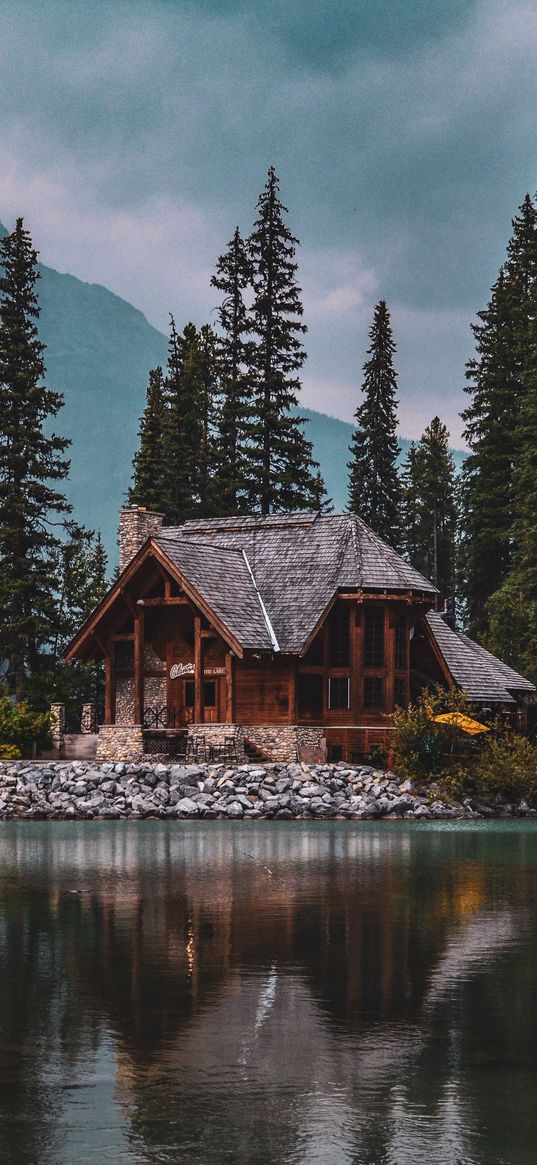 house, lake, harmony, silence, trees, forest, nature