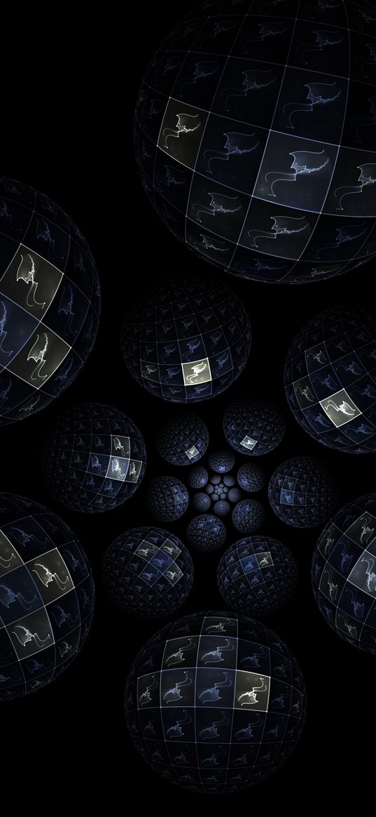 fractal, patterns, balls, dive, dark