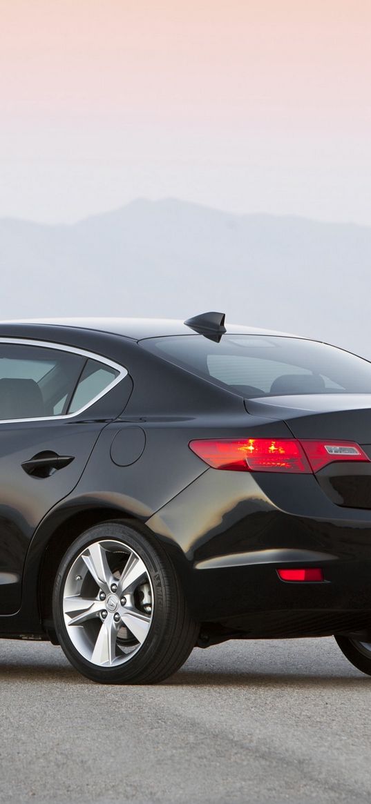 acura, ilx, 2012, black, sedan, style, side view, cars, mountains