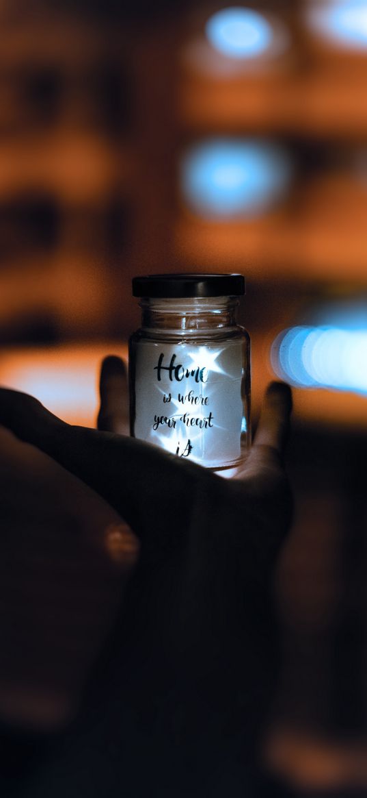 bottle, inscription, hand, blur, shine, dark