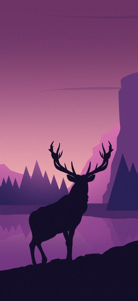 deer, art, vector, mountains, landscape