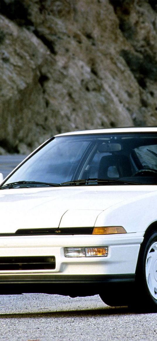 acura, integra, 1988, white, front view, mountains, car