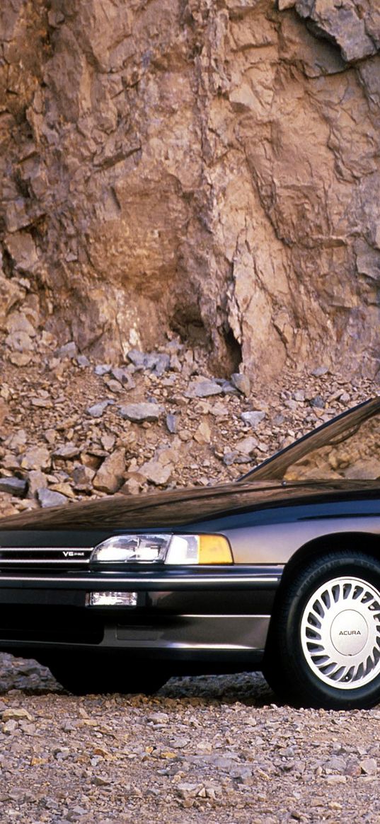 acura, legend, black, coupe, side view, cars, rocks