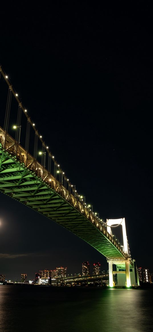 night city, bridge, city lights, lighting, tokyo