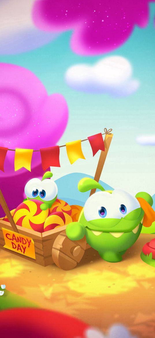 om nom, cut the rope, candy, little monster