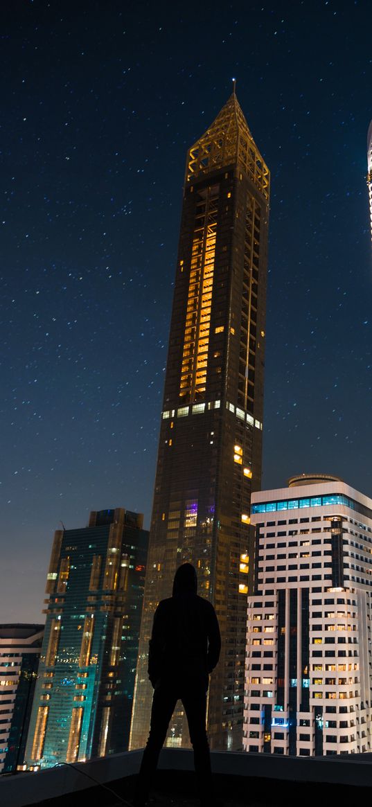 silhouette, skyscrapers, night city, night, architecture, lonely, loneliness, dubai