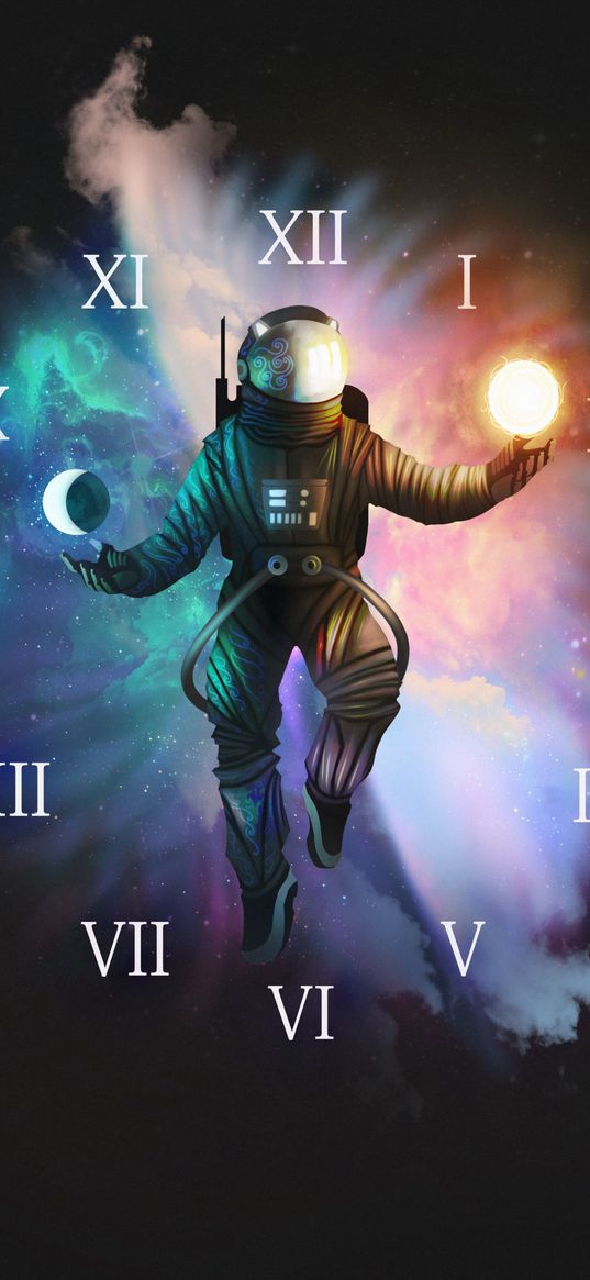 cosmonaut, astronaut, clock, numbers, space, art