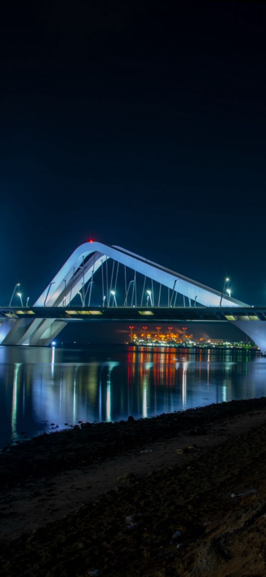 bridge, architecture, night city, city lights, abu dhabi, united arab emirates