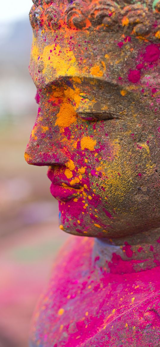 buddha, holi, paint, buddhism