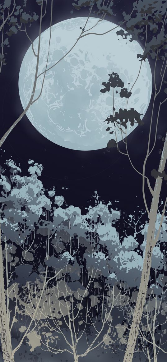 full moon, forest, vector, night