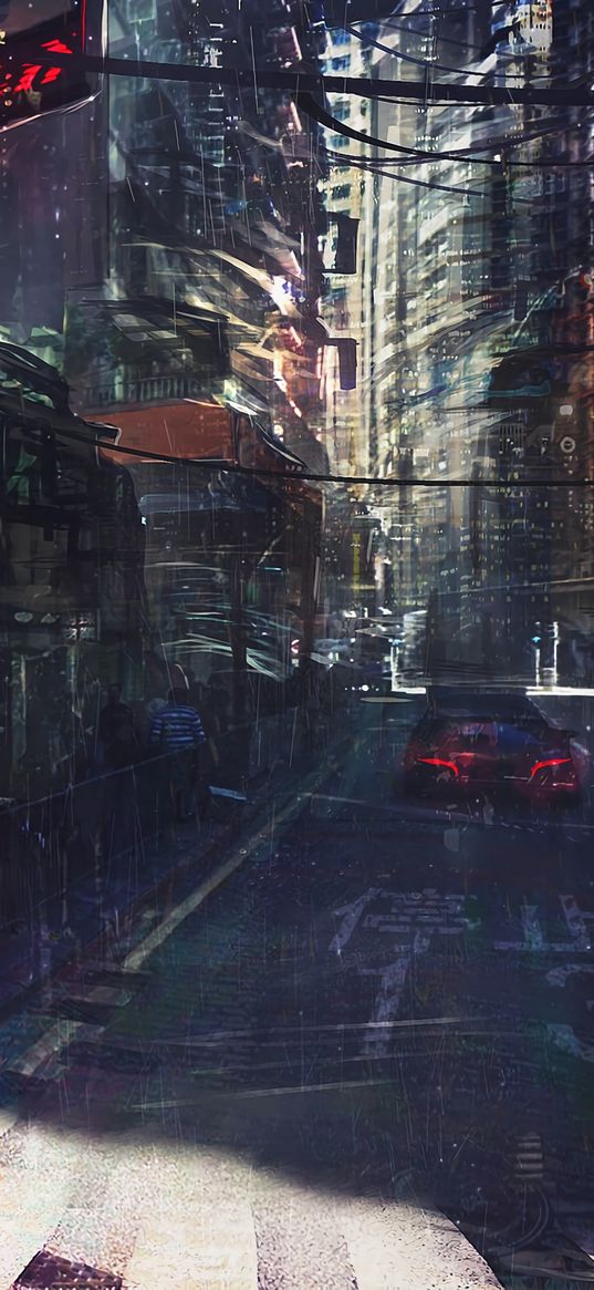 city, art, cyberpunk, night, movement