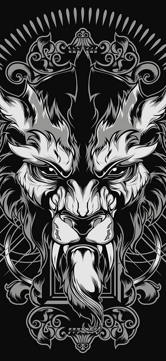 predator, art, bw, canines, patterns