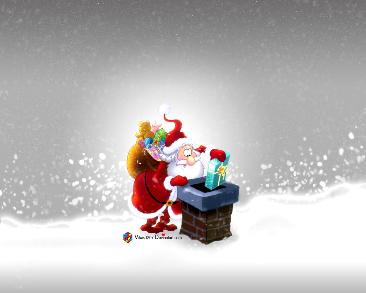 new year, christmas, santa claus, gift, pipe, roof