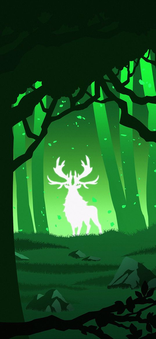 deer, silhouette, forest, vector, green