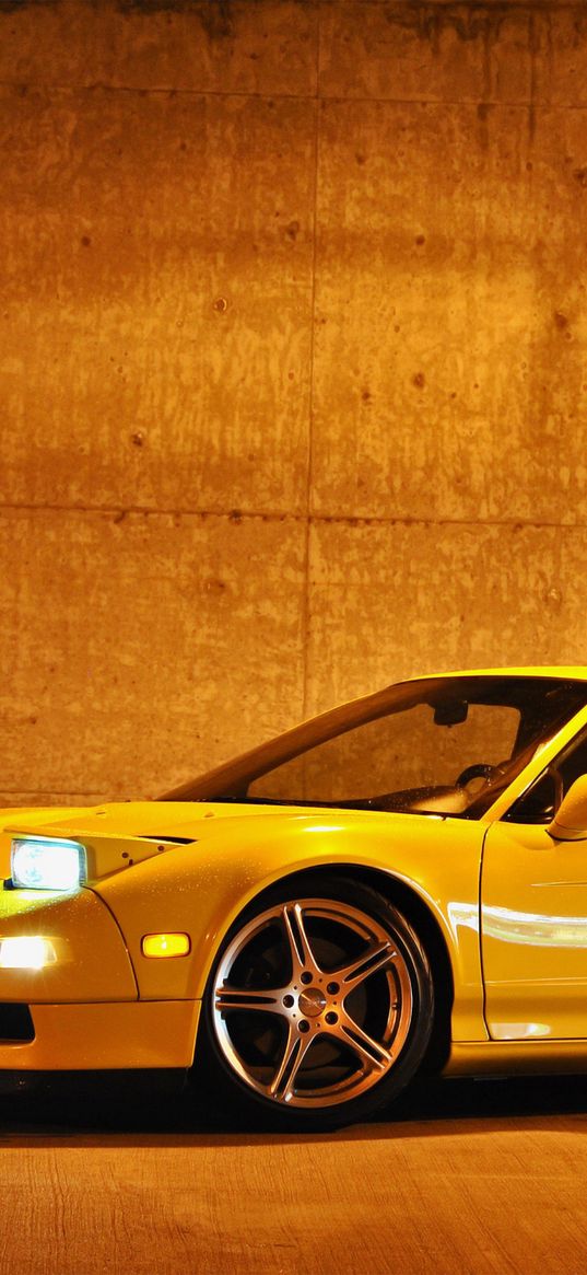 acura, nsx-t, yellow, side view, sport, style, cars