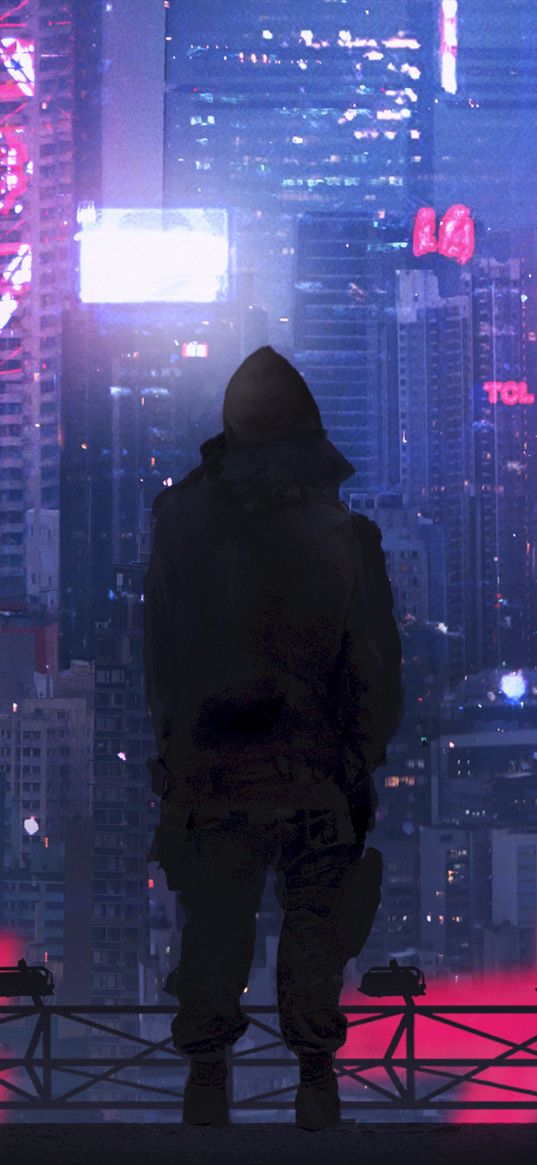 city, silhouette, art, cyberpunk, futurism, sci-fi