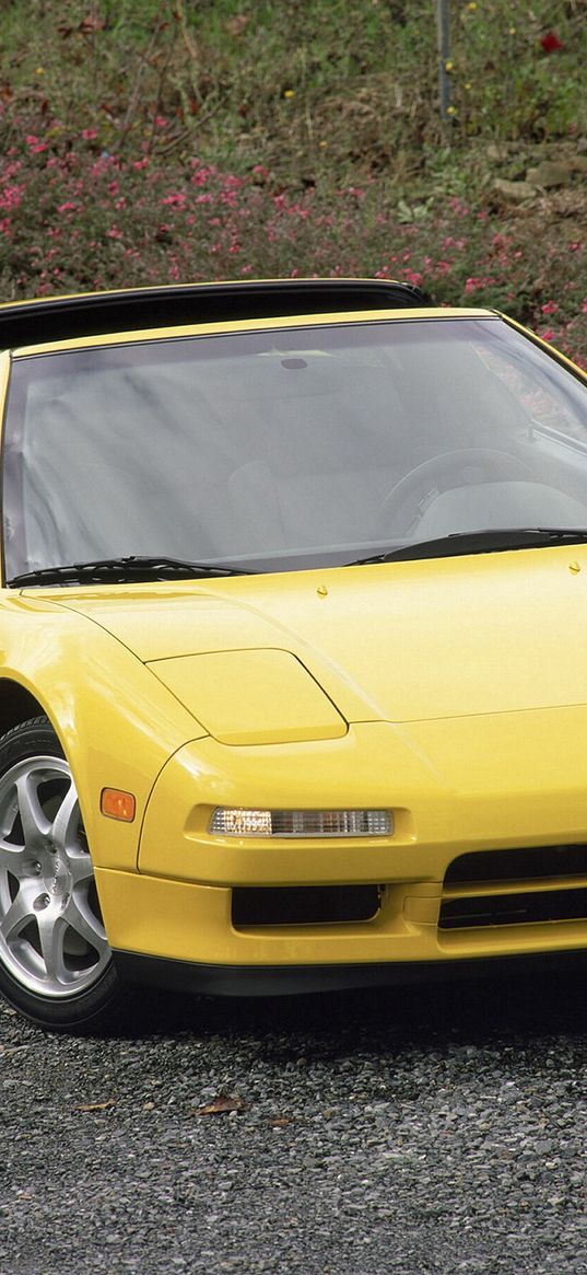 acura, nsx-t, yellow, front view, sports, style, cars, nature