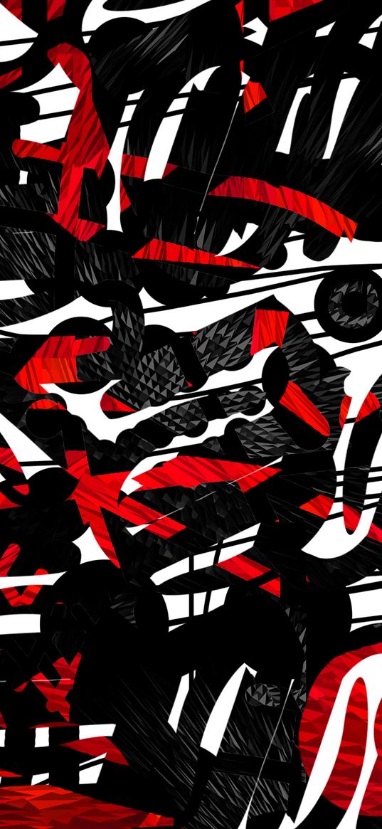 shapes, lines, red, black, abstraction