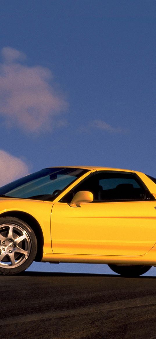 acura, nsx-t, yellow, side view, style, cars, sky