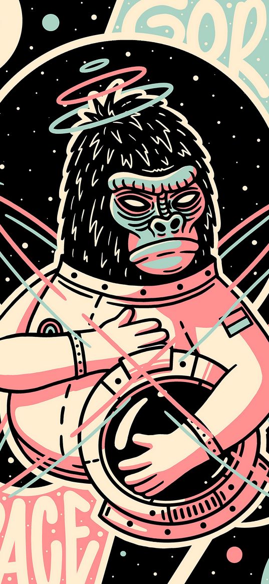 gorilla, art, space, planets, vector